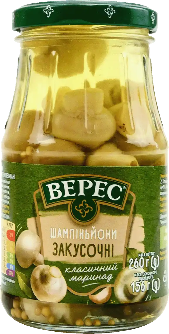 Фото 1 - Гриби печериці Верес закусочні мариновані 260 г