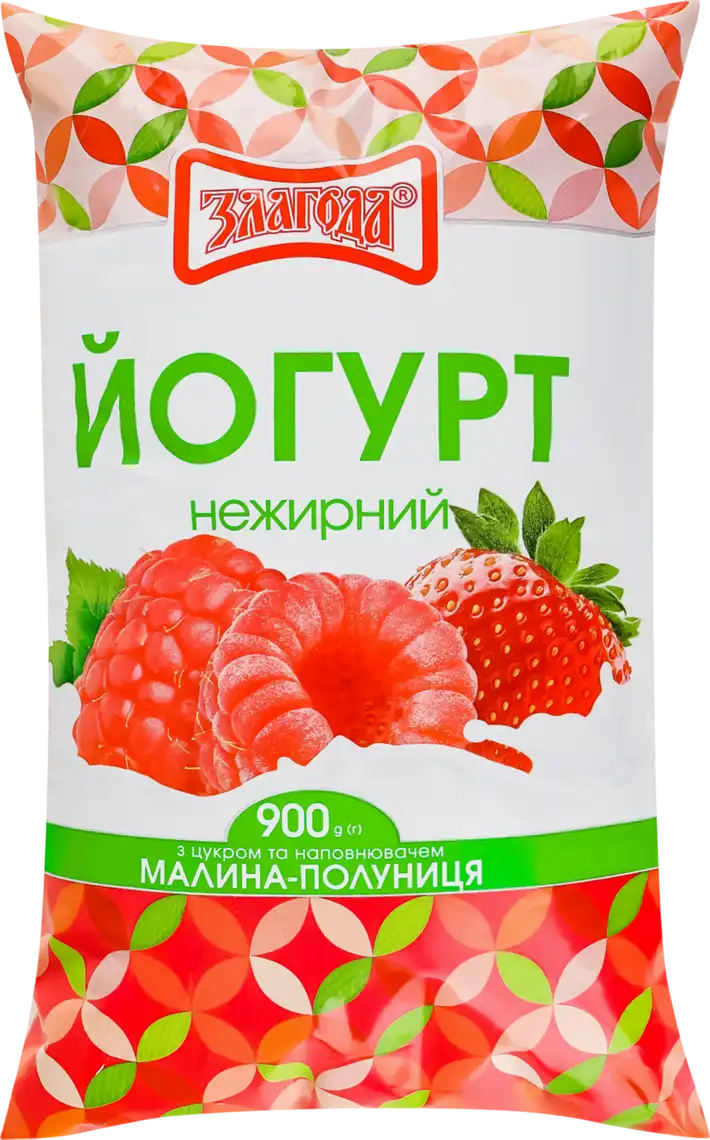 Фото 1 - Йогурт Злагода нежирний малина-полуниця 900 г
