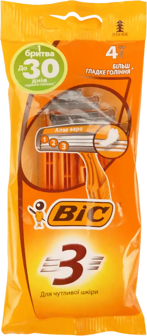 Фото 1 - Набір бритв без змінних картриджів Bic Sensitive 3 чоловічий 4 шт