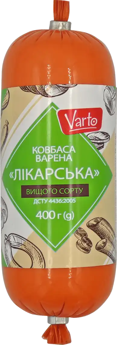 Фото 1 - Ковбаса Varto Лікарська варена вищий гатунок 400 г