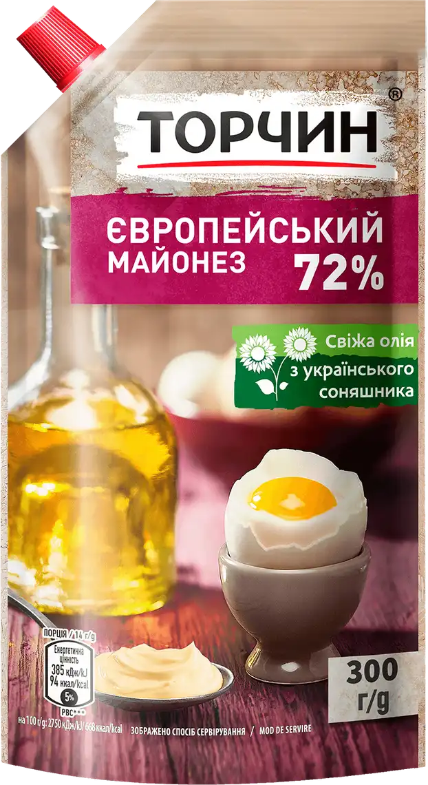 Фото 1 - Майонез Торчин Європейський 72% 300 г