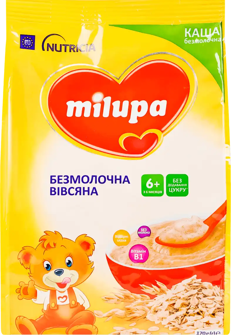 Фото 1 - Дитяча каша Milupa вівсяна безмолочна від 6-ти місяців 170 г