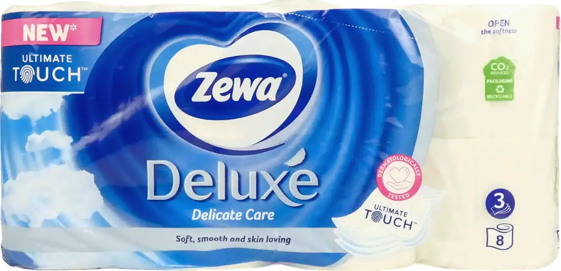 Фото 1 - Папір туалетний Zewa Deluxe Delicate Care 3-х шаровий білий 8 шт