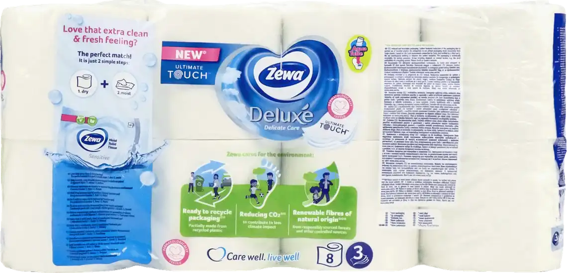 Фото 2 - Папір туалетний Zewa Deluxe Delicate Care 3-х шаровий білий 8 шт