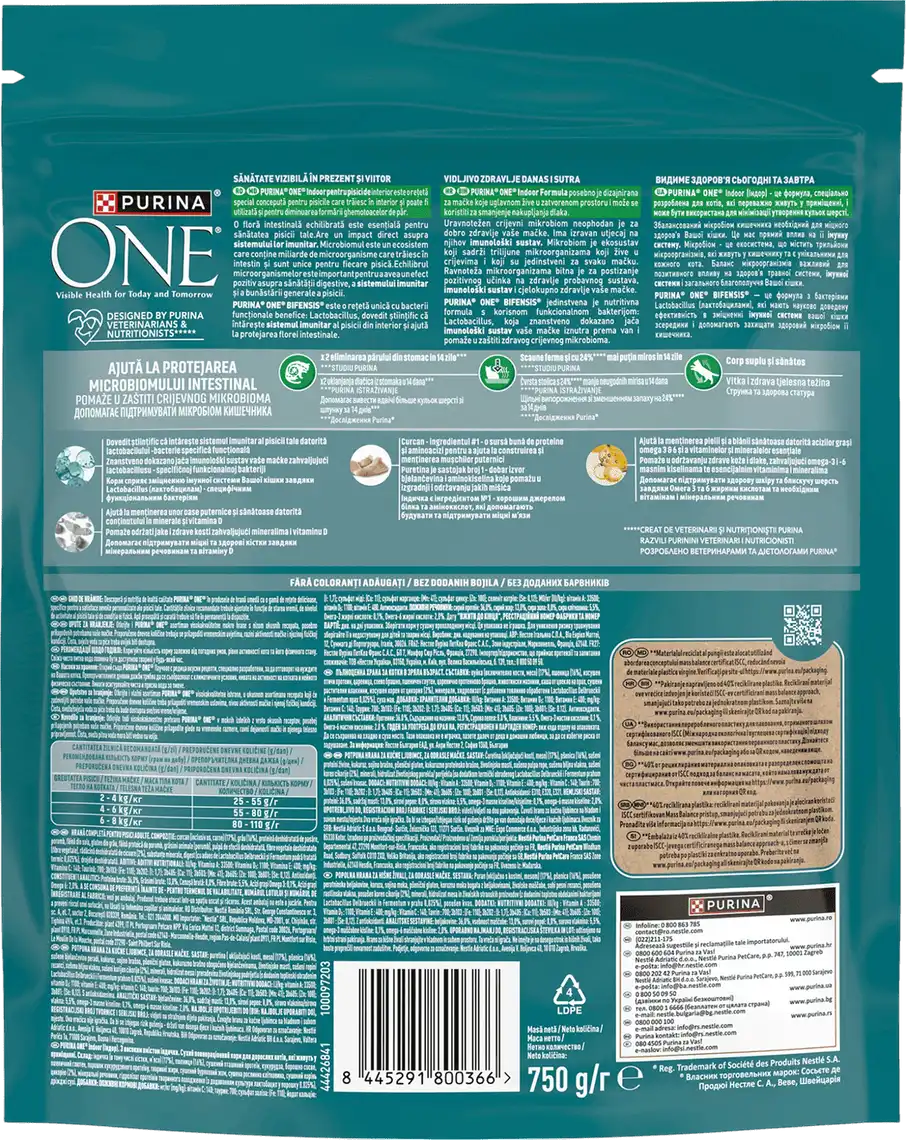 Фото 2 - Сухий корм PURINA ONE Indoor для дорослих котів що постійно перебувають у приміщенні комплекс Bifensis з індичкою 750 г