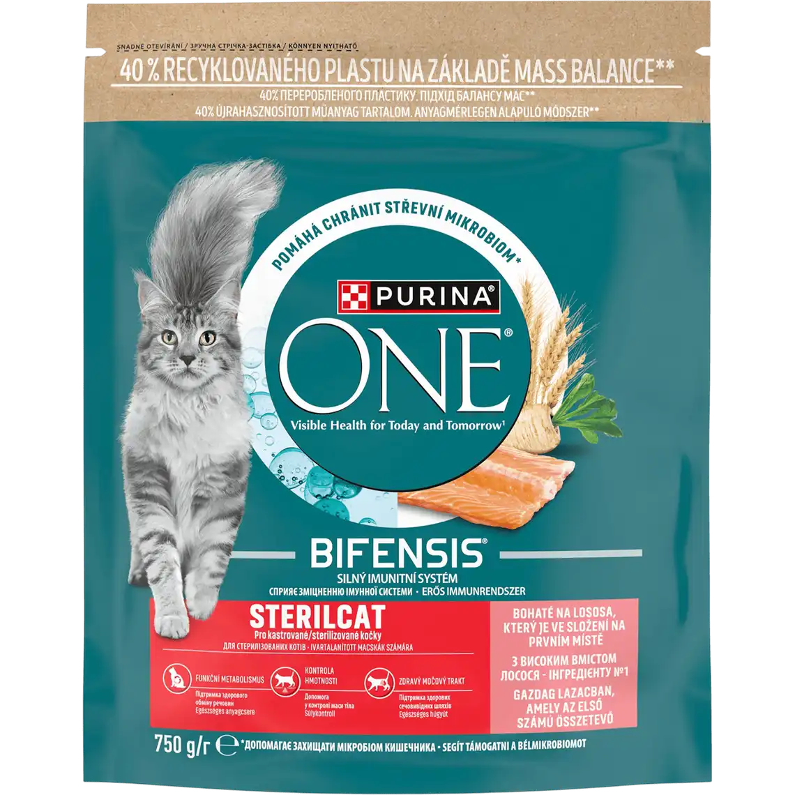 Фото 1 - Корм для стерилізованих котів Purina One Steril Cat сухий з лососем і пшеницею 750 г