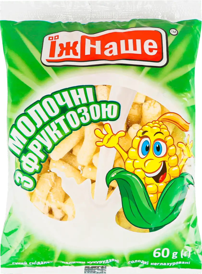 Фото 1 - Палички кукурудзяні  ЇжНаше Молочні з фруктозою 60 г