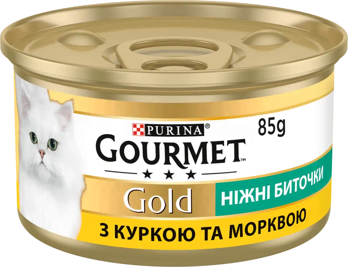 Фото 1 - Вологий корм Gourmet Gold Ніжні биточки для дорослих котів з куркою та морковою 85 г