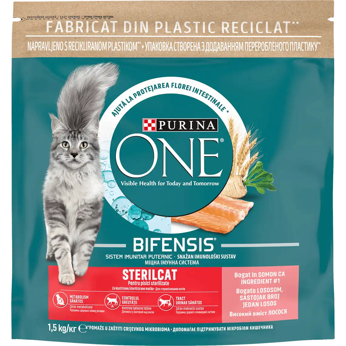 Фото 1 - Корм для стерилізованих котів Purina One Steril Cat сухий з лососем і пшеницею 1.5 кг