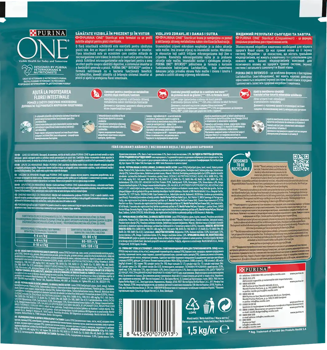 Фото 2 - Корм для стерилізованих котів Purina One Steril Cat сухий з лососем і пшеницею 1.5 кг