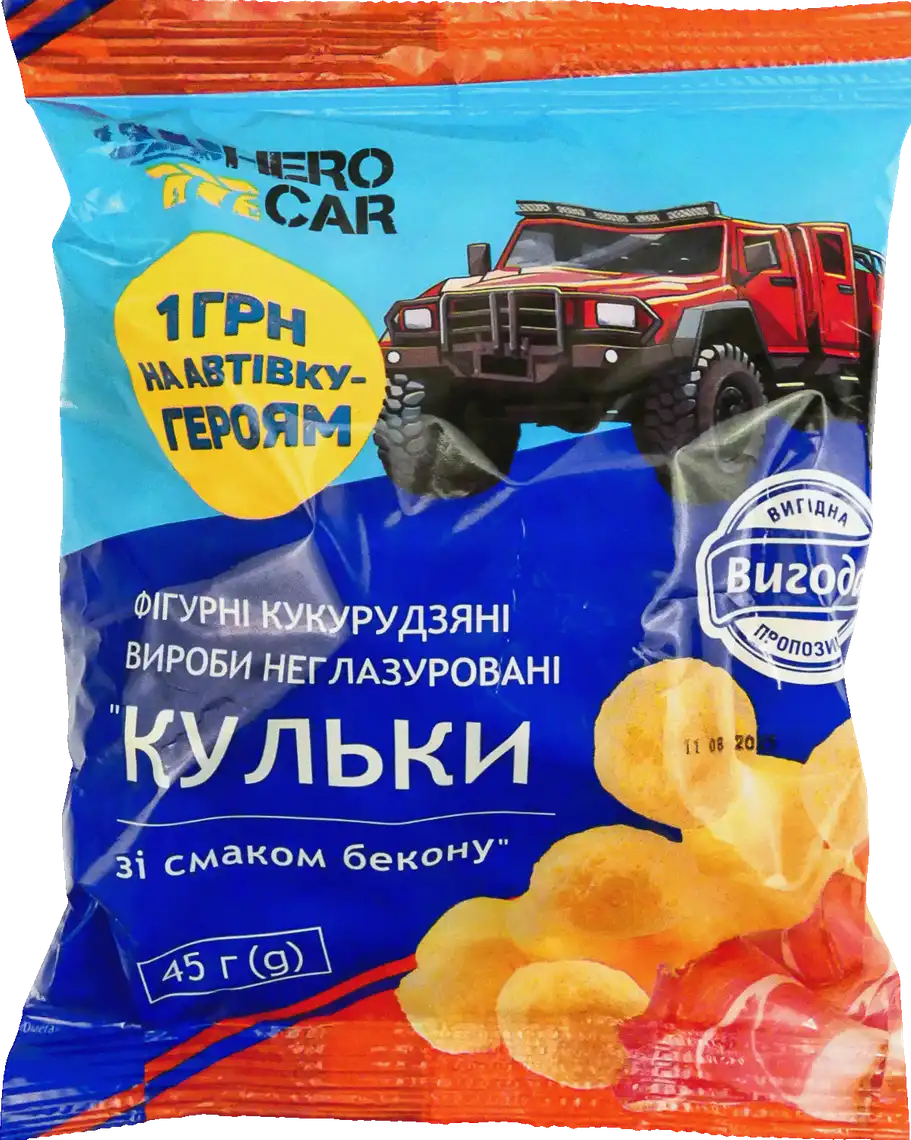 Фото 1 - Фігурні вироби Вигода кукурудзяні солоні зі смаком бекону 45 г