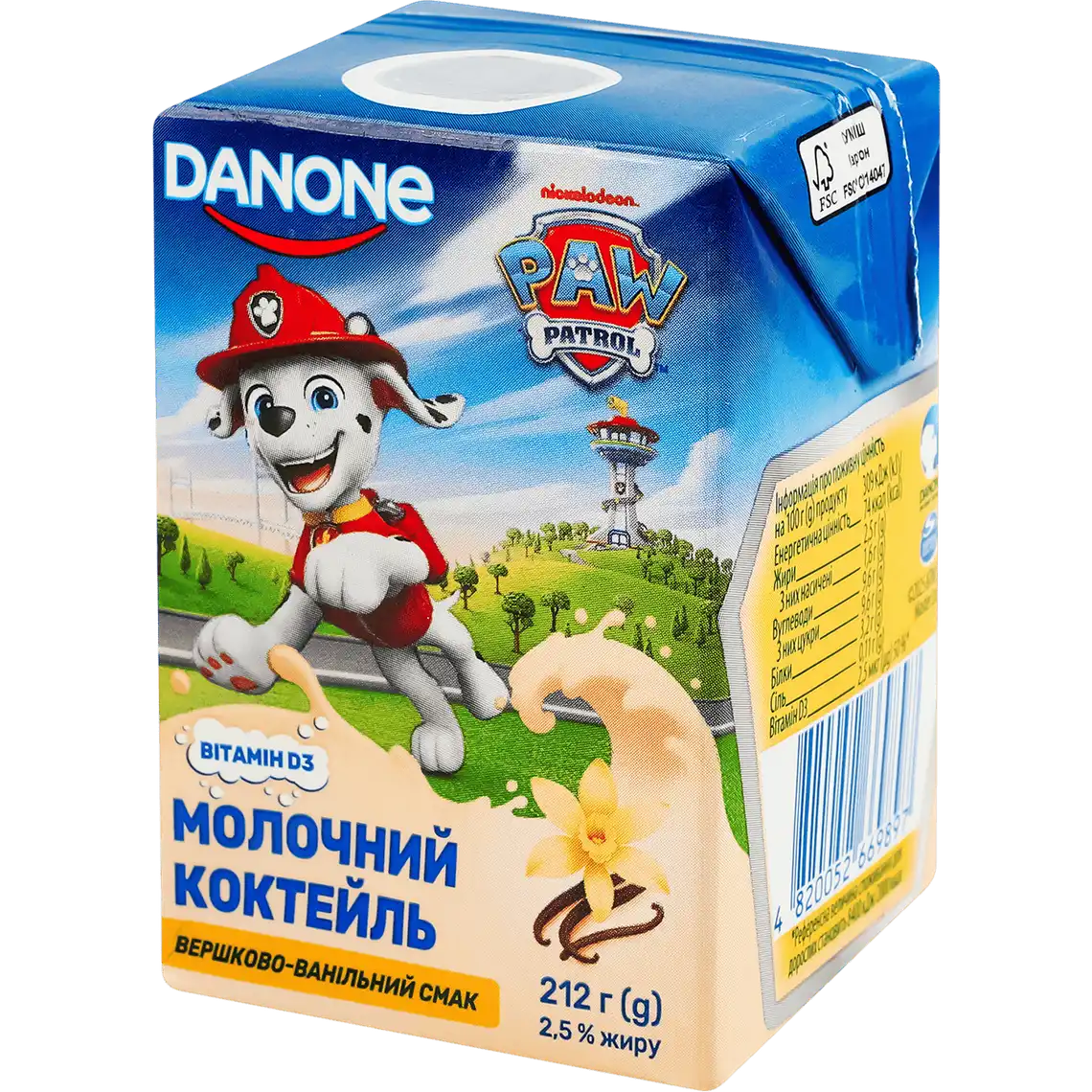 Фото 1 - Коктейль молочний Danone Paw Patrol вершково-ванільний 2.5% 212 г