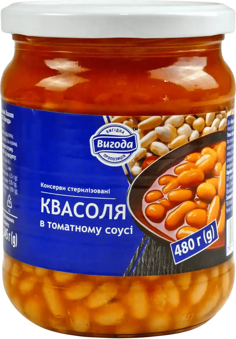 Фото 1 - Квасоля Вигода в томатному соусі консервована 480 г
