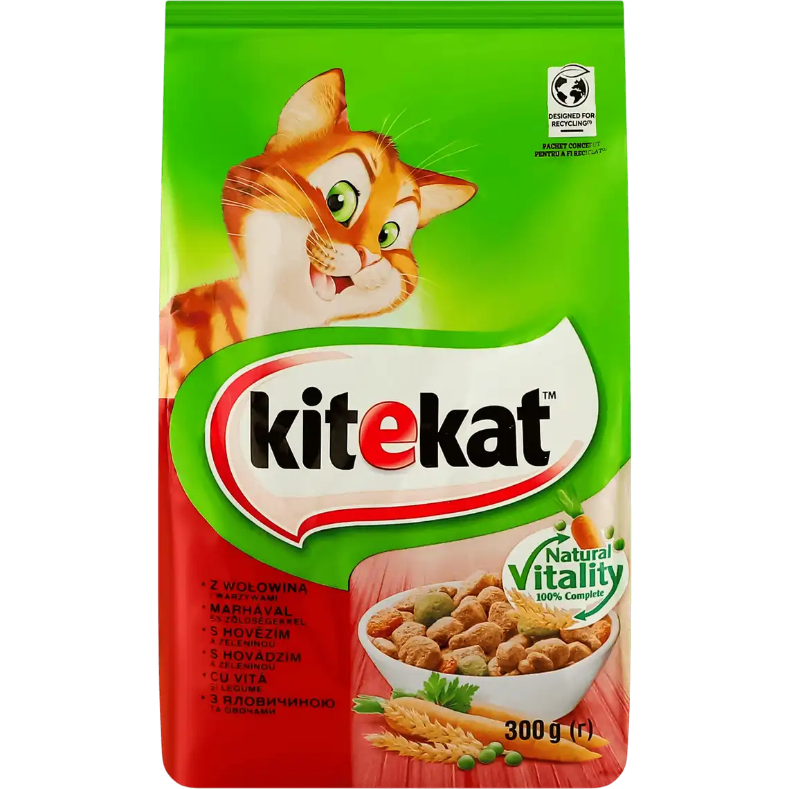 Фото 1 - Корм для котів Kitekat сухий з яловичиною та овочами 300 г