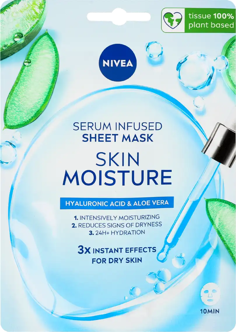Фото 1 - Тканинна маска для обличчя Nivea "Зволоження: гідробаланс" з алое віра та гіалуроновою кислотою 28 г