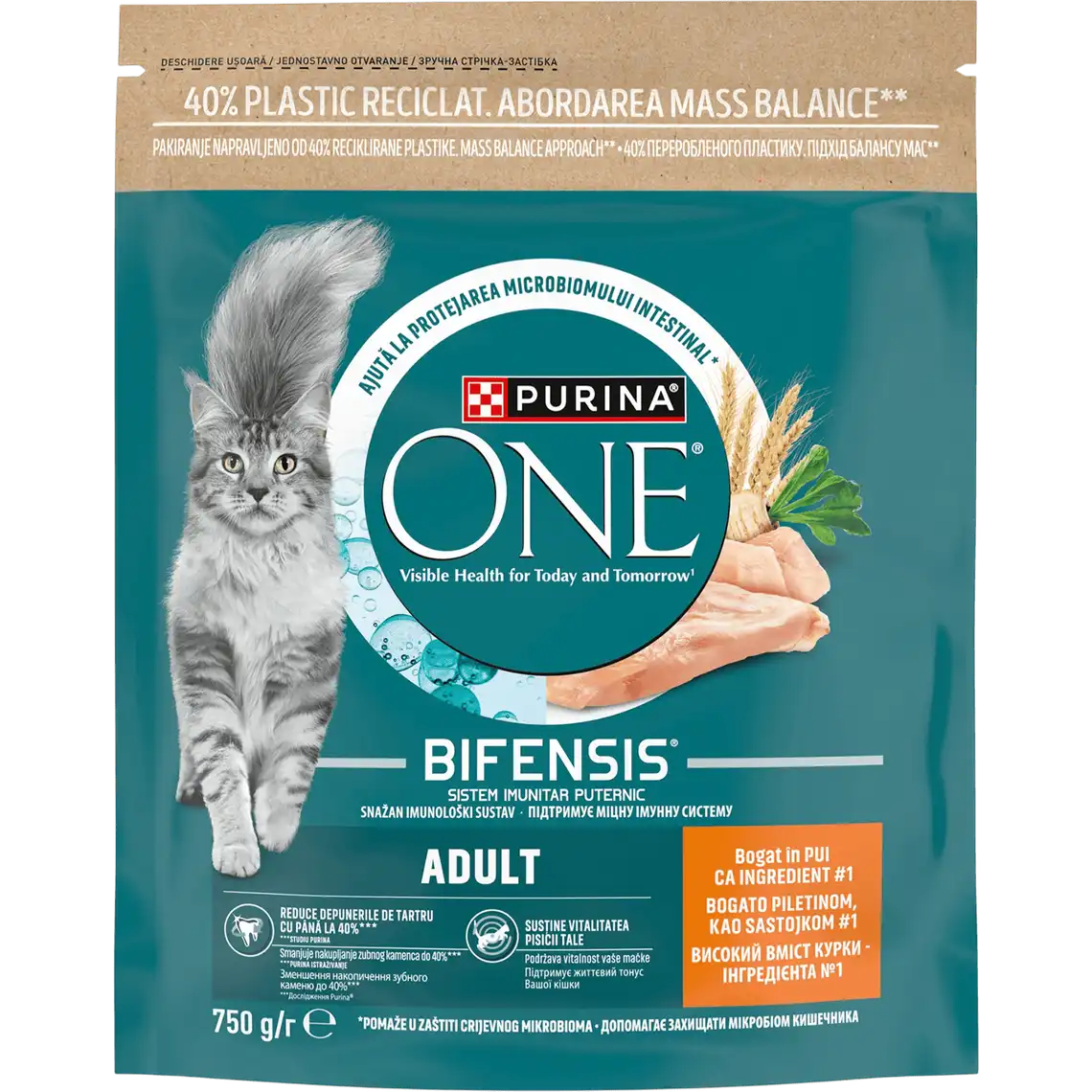 Фото 1 - Корм сухий Purina One з куркою та цільними злаками для дорослих котів 750 г