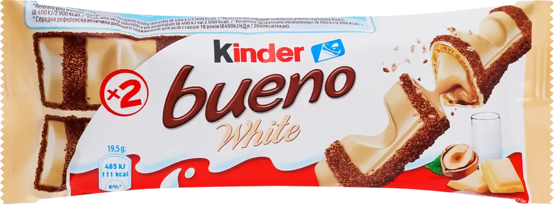 Фото 1 - Шоколадний батончик Kinder Bueno White 39 г