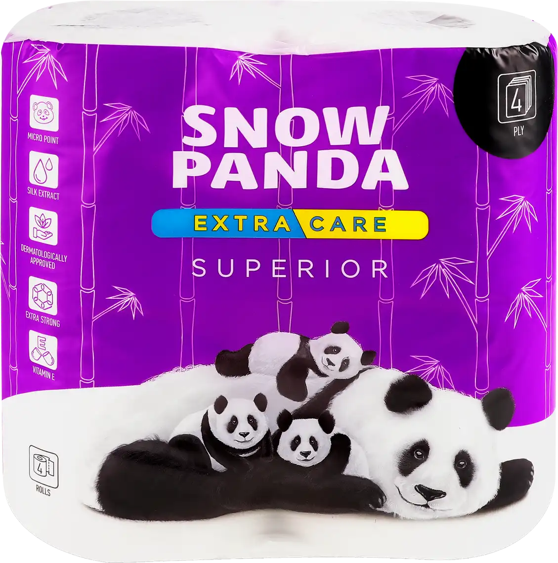 Фото 1 - Папір туалетний Снігова панда Extra care Superior 4-шаровий 4 шт