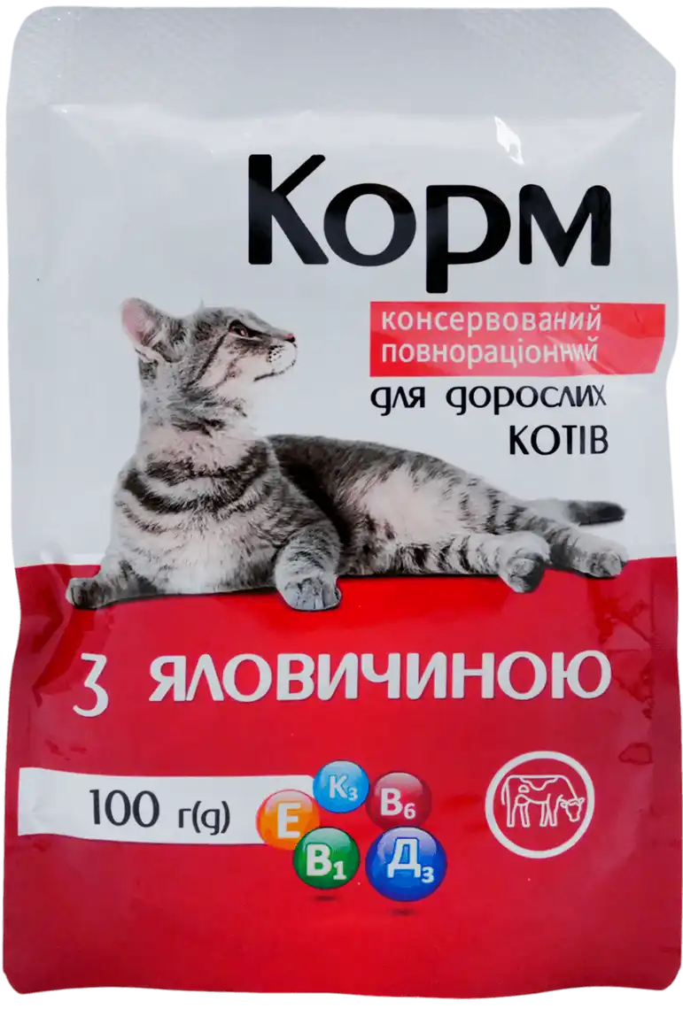 Фото 1 - Корм для котів ЧИСТА ВИГОДА! з яловичиною 100 г