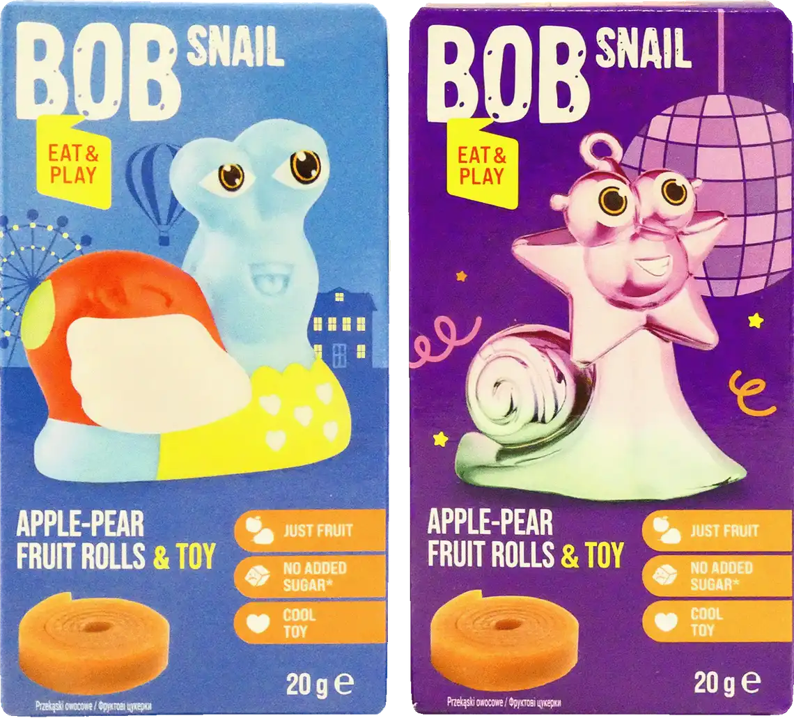 Фото 1 - Набір цукерки Bob Snail яблуко-груша натуральні 20 г + іграшка Равлик Боб