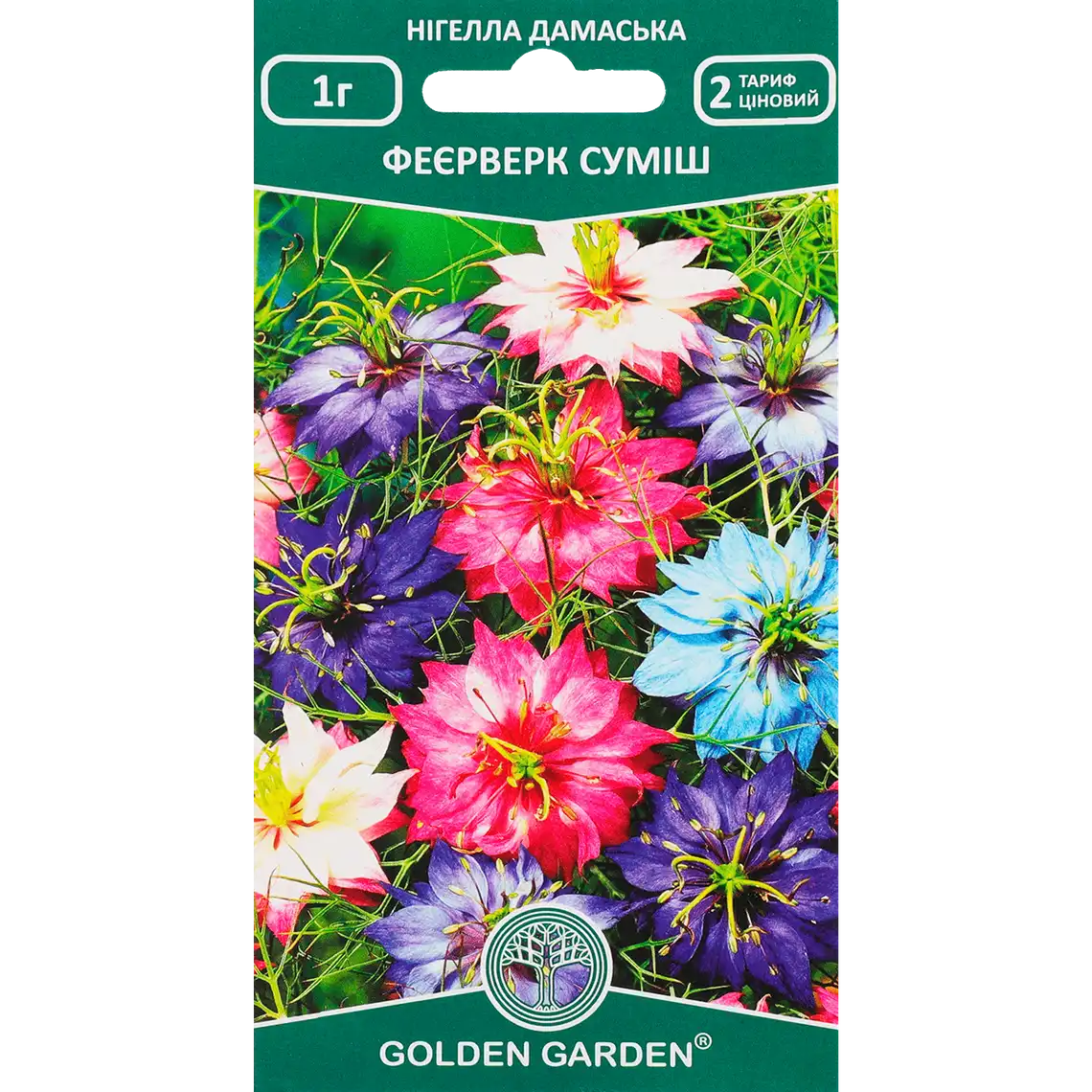 Фото 1 - Насіння Golden Garden Квіти Нігелла дамаська Феєрверк суміш 1 г