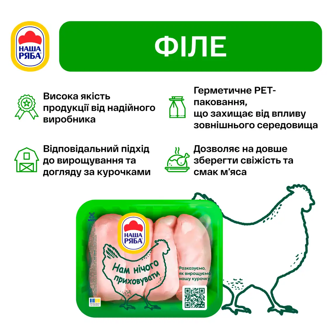 Фото 2 - Філе куряче Наша Ряба охолоджене ~ 1,1 кг