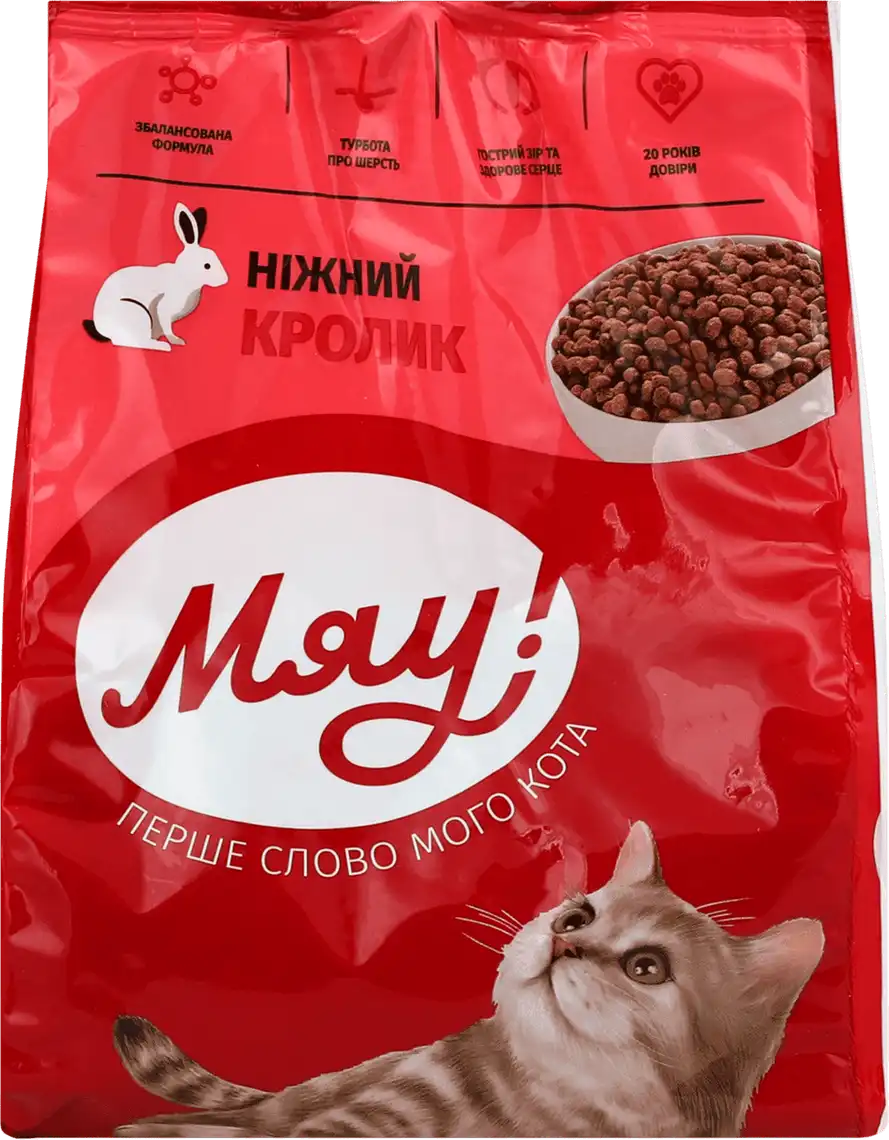 Фото 1 - Корм для котів Мяу! Ніжний кролик сухий 300 г