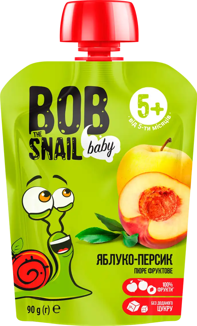 Фото 1 - Пюре Bob Snail для дітей від 5 місяців яблуко-персик 90 г 