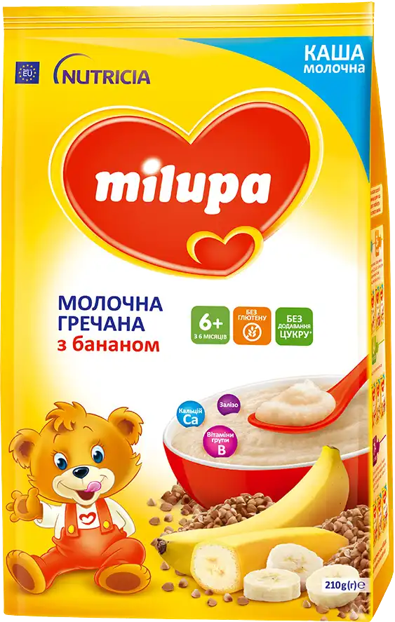 Фото 1 - Дитяча каша Milupa молочна Гречана з бананом від 6-ти місяців, 210 г