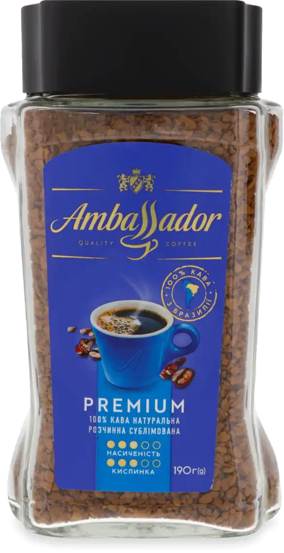 Фото 1 - Кава Ambassador Premium натуральна розчинна сублімована 190 г