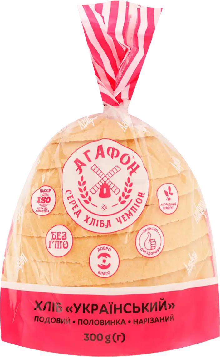 Фото 1 - Хліб Агафон Український пшеничний половинка нарізний 300 г