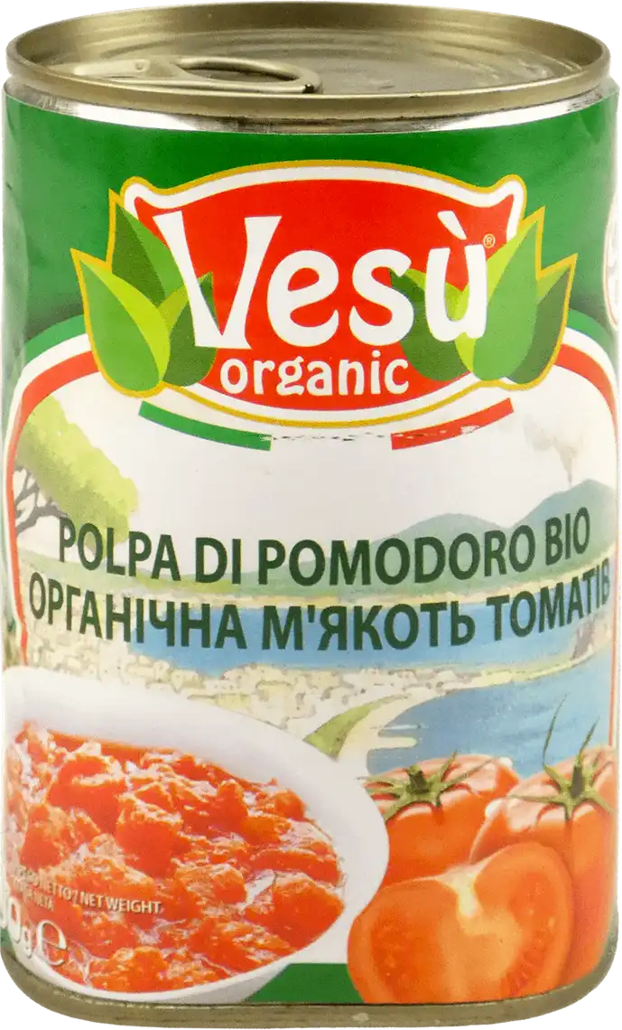 Фото 1 - Томати консервовані Vesu organic органічні шматочками 400 г