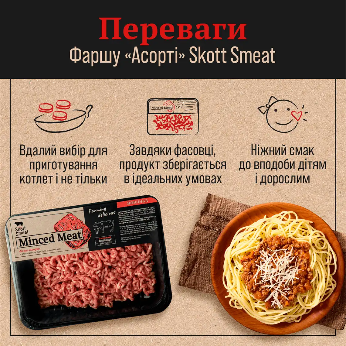 Фото 4 - Фарш з яловичини та курятини Skott Smeat Асорті охолоджений 450 г