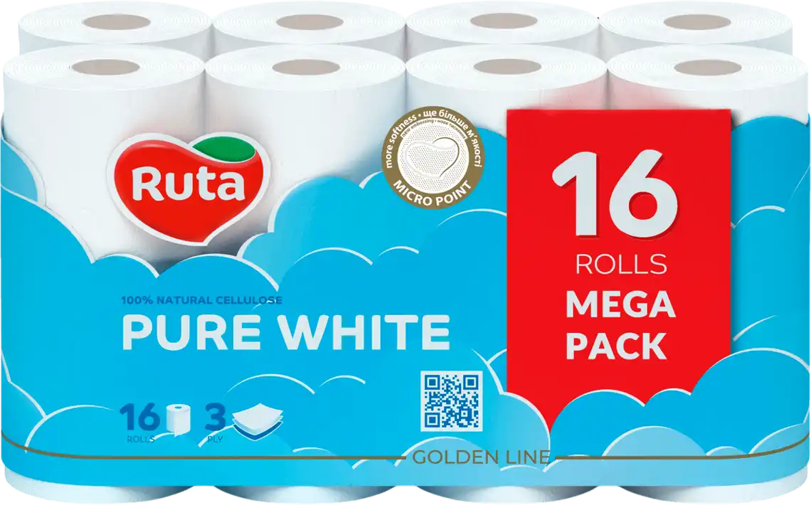 Фото 1 - Туалетний папір Ruta Pure White 3 шари 16 шт