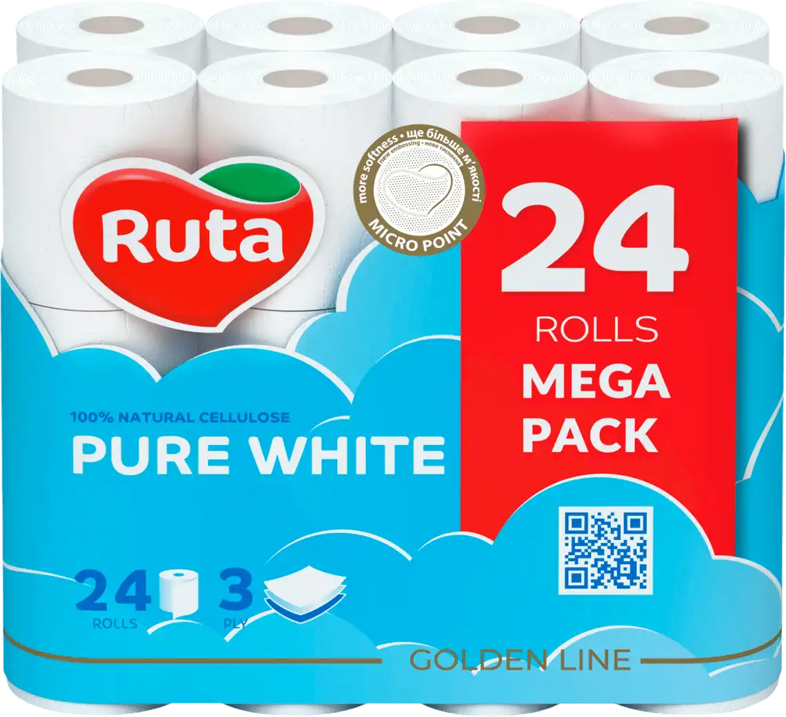 Фото 1 - Туалетний папір Ruta Pure White 3 шари 24 шт