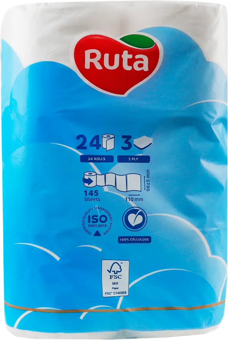 Фото 3 - Туалетний папір Ruta Pure White 3 шари 24 шт
