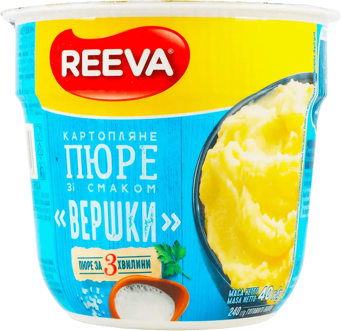 Фото 1 - Пюре Reeva картопляне зі смаком вершків стакан 40 г