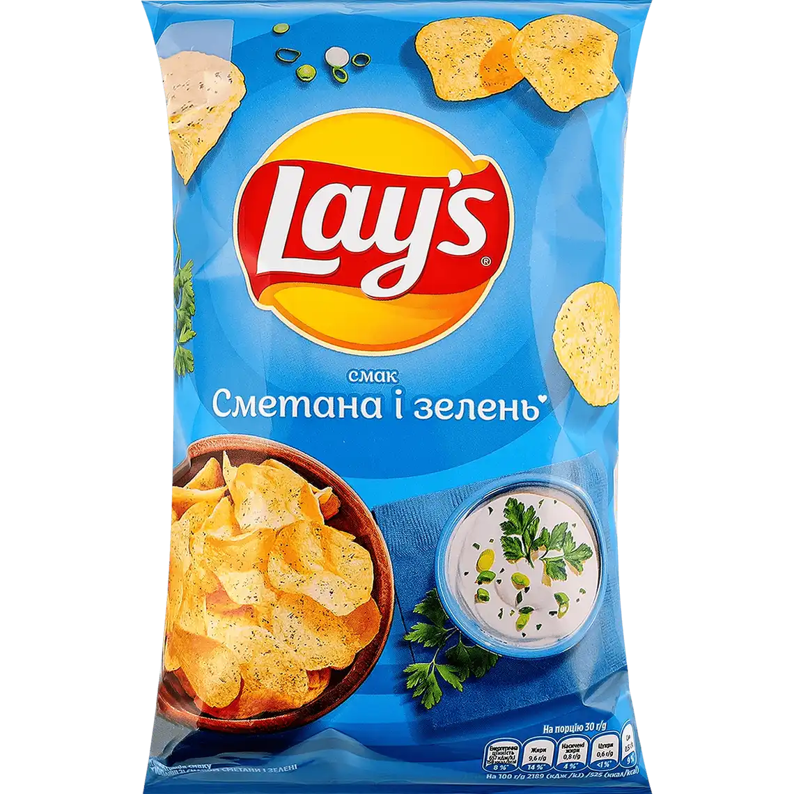 Фото 1 - Чипси Lay's картоплянізі смаком сметани і зелені 60 г