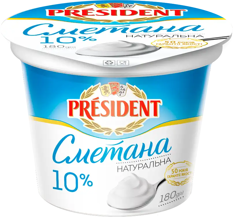Фото 1 - Сметана President 10% 180 г
