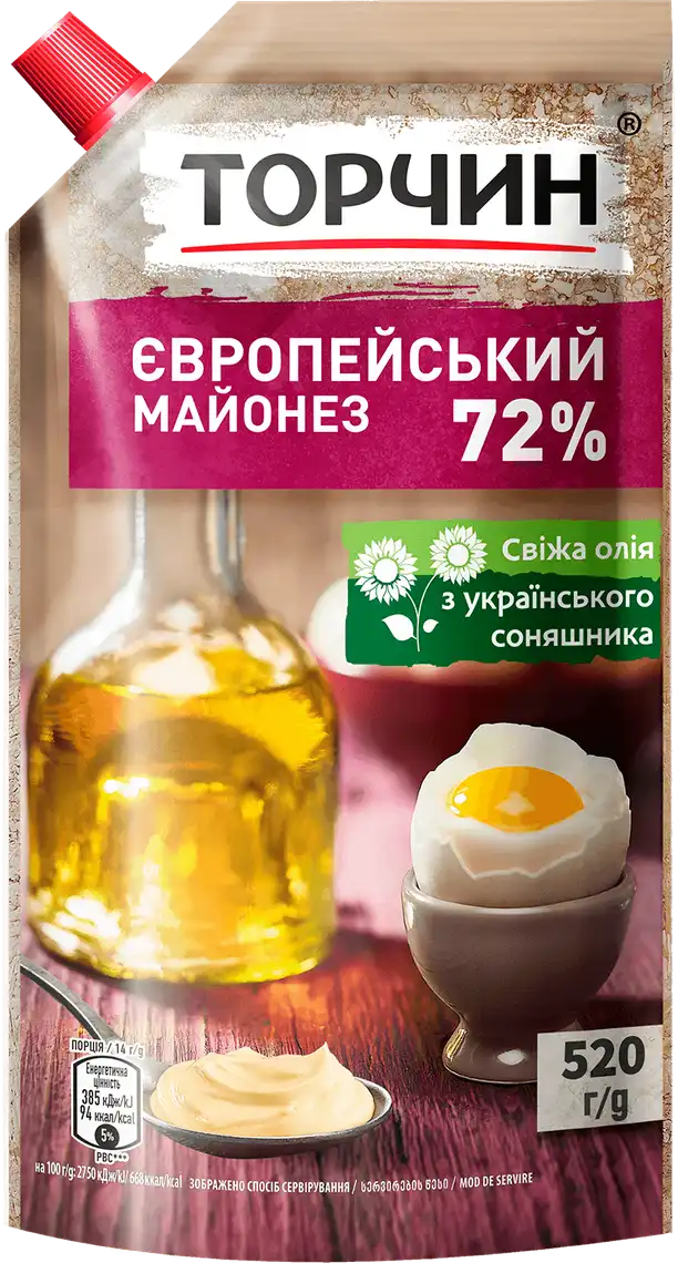 Фото 1 - Майонез Торчин Європейський 72% 520г