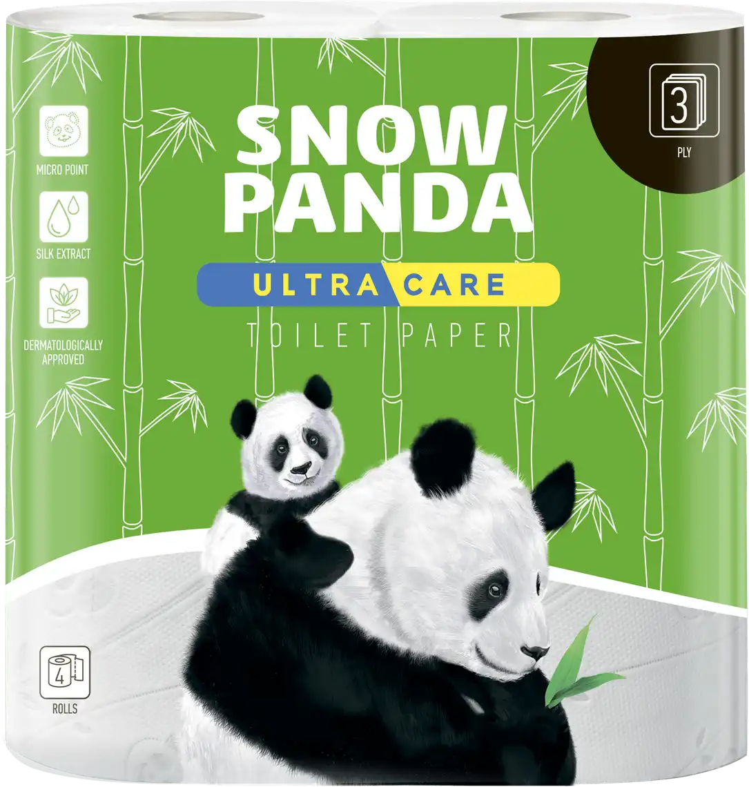 Фото 1 - Папір туалетний Сніжна панда Ultra Care 3-х шаровий 4 шт