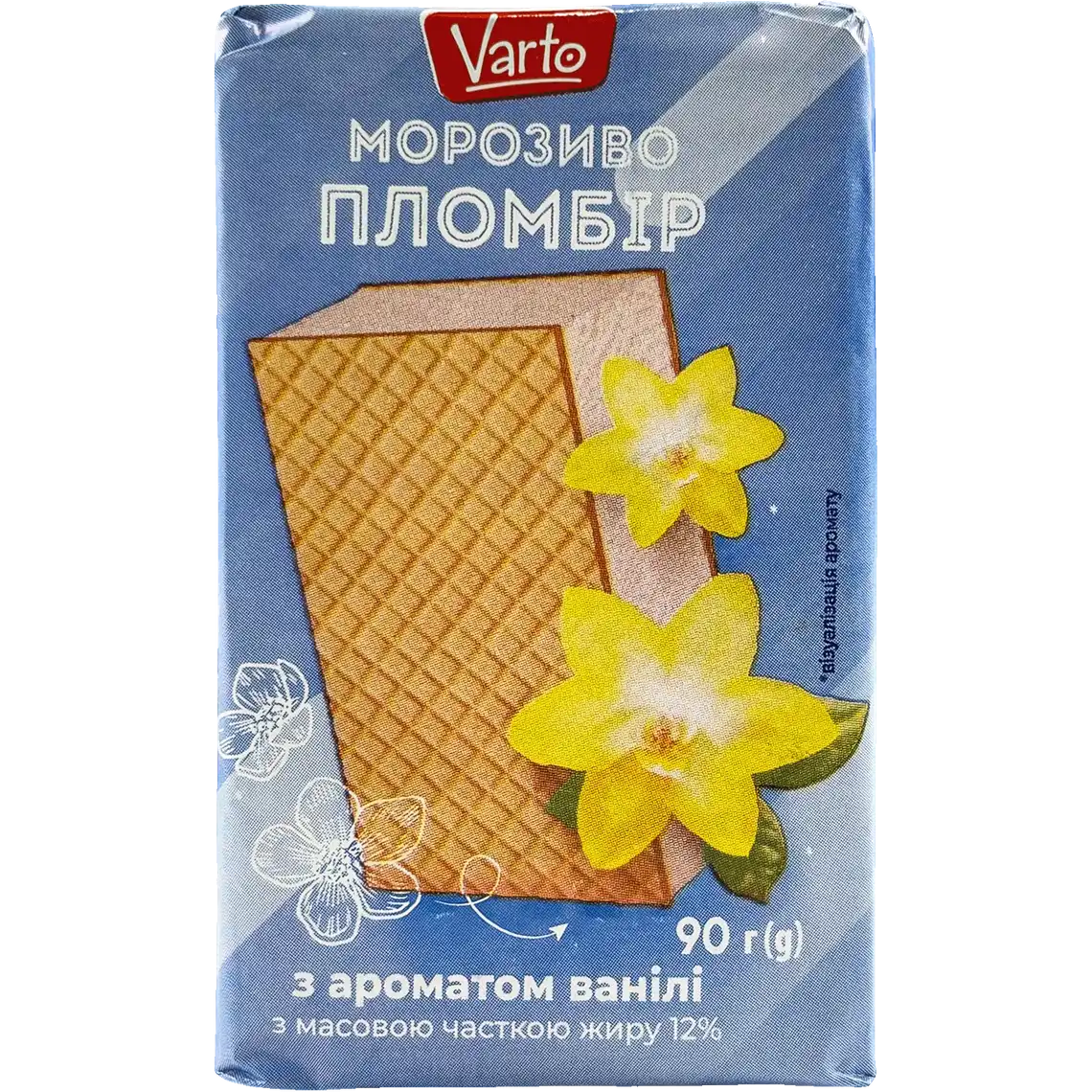 Фото 1 - Морозиво Varto ПЛОМБІР з ароматом ванілі брикет 12% 90 г