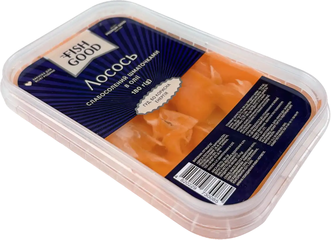 Фото 2 - Лосось Fish Good шматочки в олії 180 г