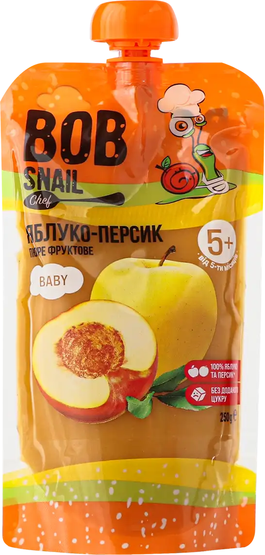Фото 1 - Пюре Bob Snail Яблуко-Персик 250 г