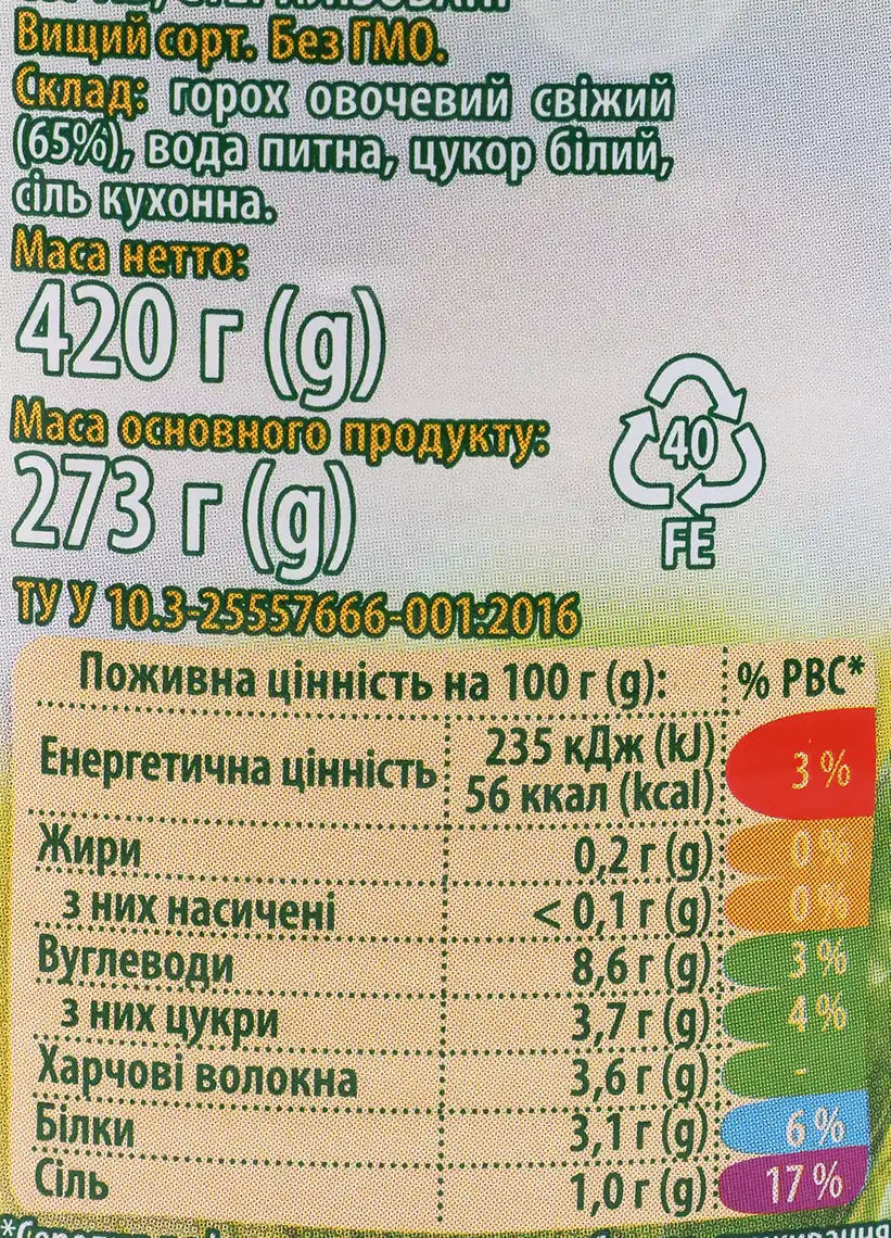 Фото 3 - Горошок Верес Преміум зелений ніжний 420 г