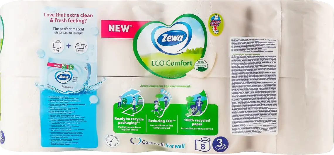 Фото 2 - Папір туалетний Zewa Deluxe 3-х шаровий Eco Comfort 8 шт