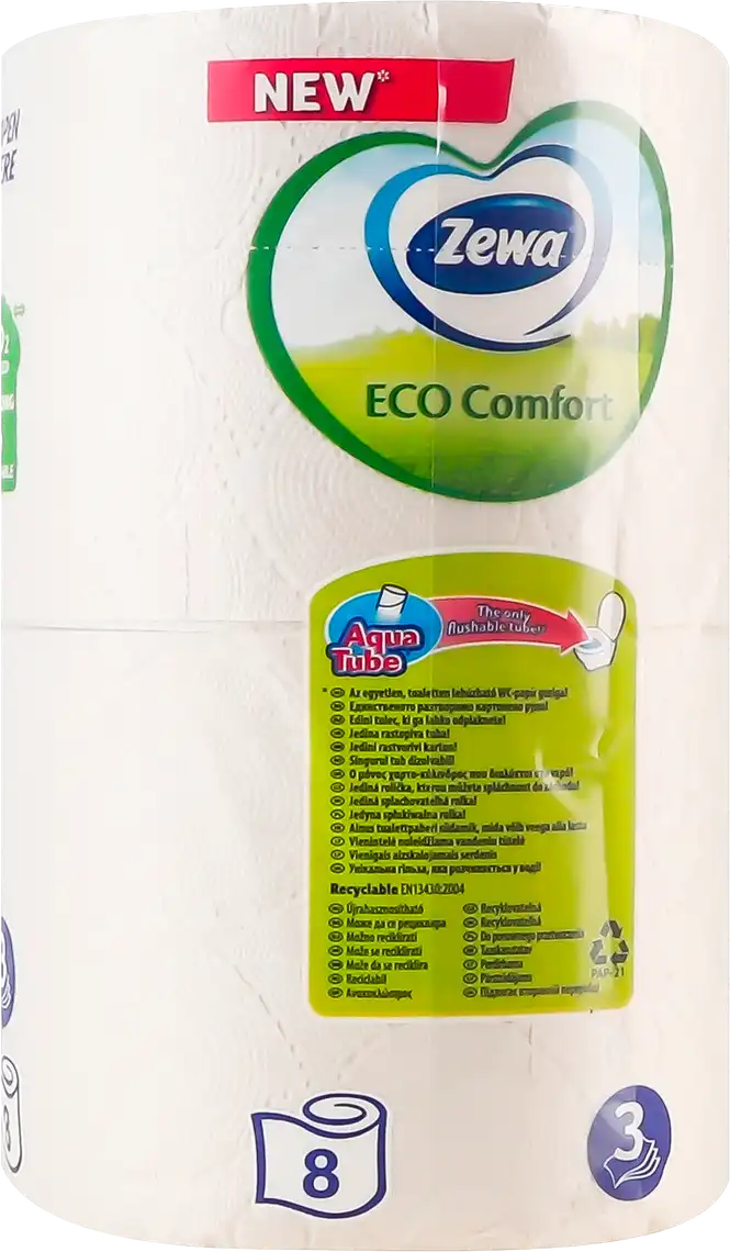 Фото 4 - Папір туалетний Zewa Deluxe 3-х шаровий Eco Comfort 8 шт