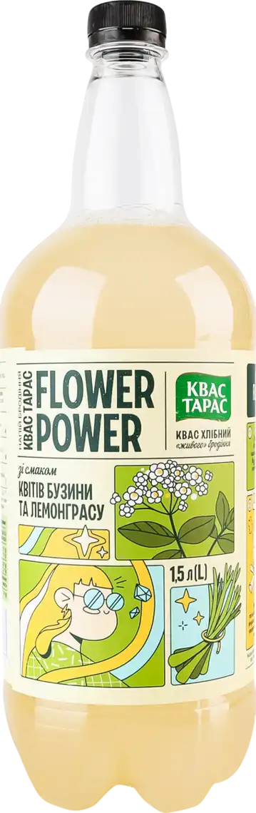 Фото 1 - Квас Тарас Flower Power хлібний 1.5 л