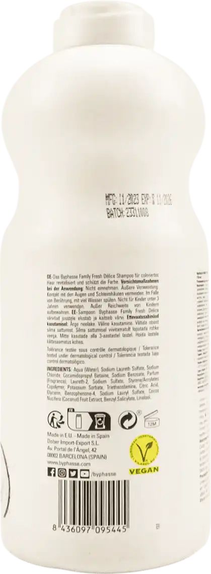 Фото 2 - Шампунь Byphasse Family Fresh Delice з кокосом для фарбованого волосся 750 мл