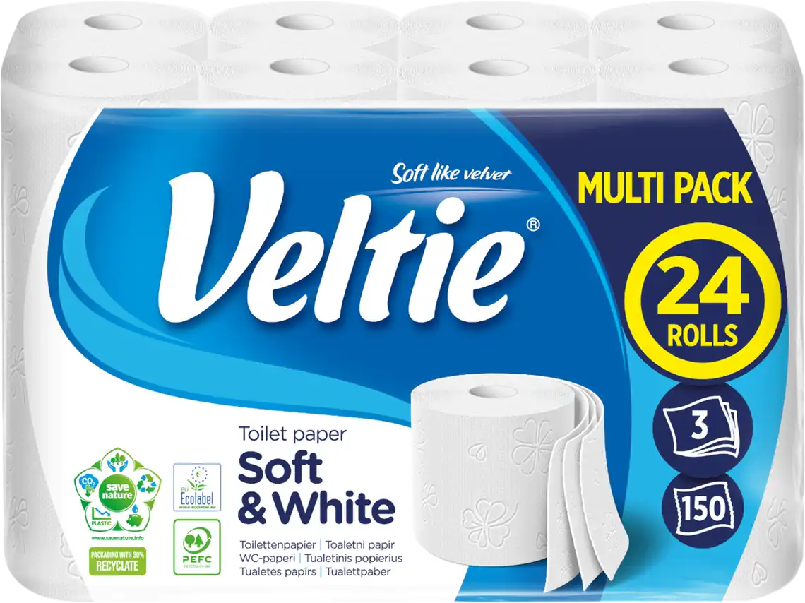 Фото 1 - Папір туалетний Velvet Soft White 3-шаровий 24 рулонів